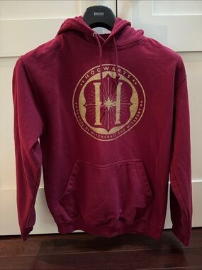 Warner Bros. Hogwarts Crewneck Hoodie in Maroon with Gold Crest